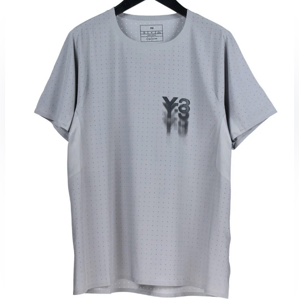Y-3 Light Gray Short Sleeve Tee with Blurred Black Logo